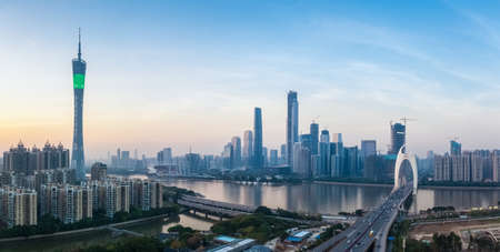 panoramic view of guangzhou skyline at duskのeditorial素材