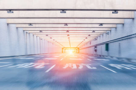 airport tunnel highway with dynamic motion blur in shanghaiの写真素材