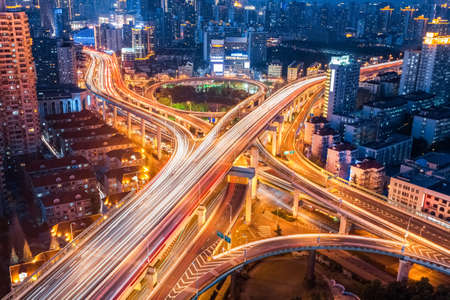 city interchange closeup at night , beautiful transport infrastructure background