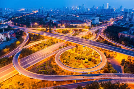an overpass closeup on the junction at night in tianjin, Chinaの写真素材