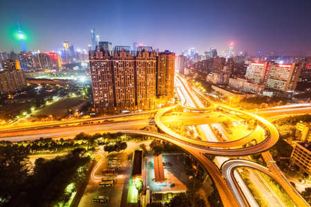 city overpass road at night in guangzhouの写真素材
