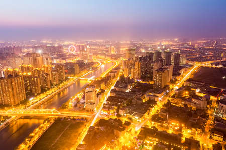 aerial view of Tian Jin during night time