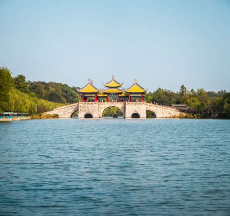 yangzhou five pavilion bridge , the slender west lake is world cultural heritage site and national scenic spotのeditorial素材