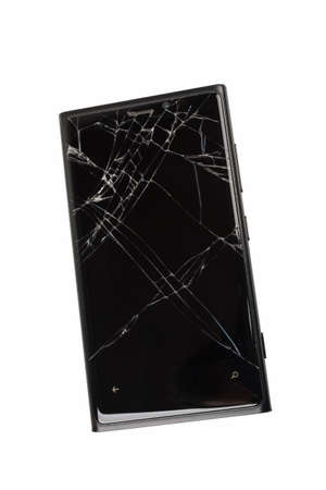 broken mobile phone isolated on white backgroundの写真素材