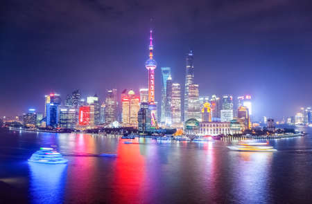 beautiful night scene in shanghai , charming cityscape , Chinaのeditorial素材