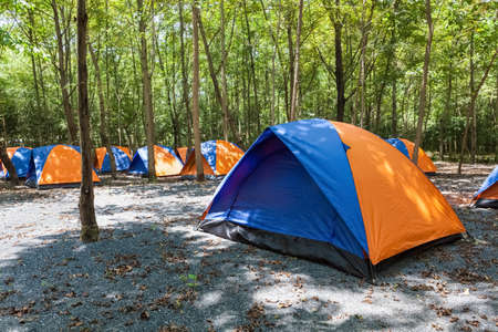 camping and tents ,tents set up in campsite, outdoor exercise conceptの写真素材