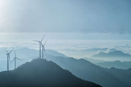 inland wind farm on the top of jiugong mountain ,hubei province,Chinaの写真素材