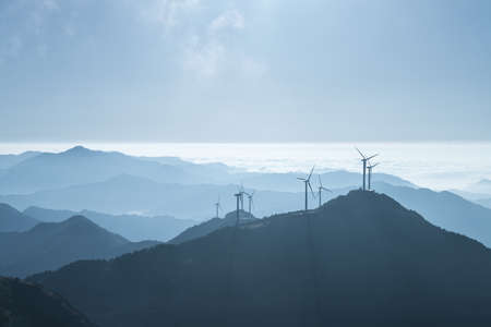 inland wind farm on the top of jiugong mountain ,hubei province,Chinaの写真素材