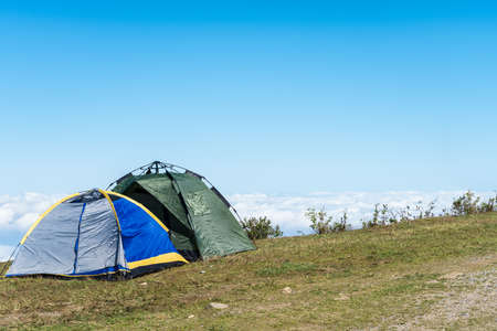 camping tents and the sea of clouds at jiugong mountain ,hubei province,China