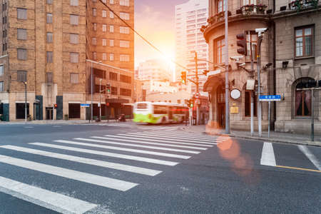 old shanghai in sunset ,the street scene of excellent historical buildings beside the garden bridge
