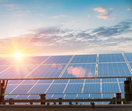 solar panels against a dusk sky  ,new energy background