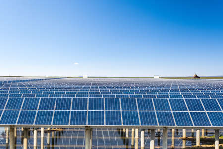 solar energy in prairie under the sunny sky, clean energy background