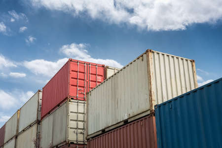 freight container closeup against a blue sky