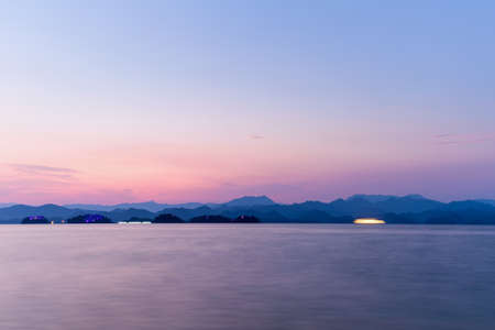 hangzhou thousand island lake in sunset, Chinaの写真素材