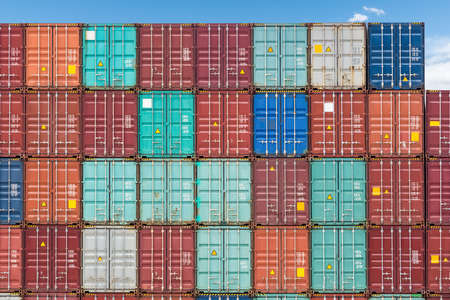 container stack yard background, shipping containers closeupの写真素材
