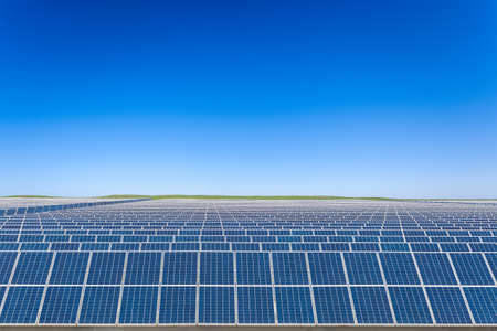 solar energy with blue sky on prairie, beautiful landscape in inner mongolia, China