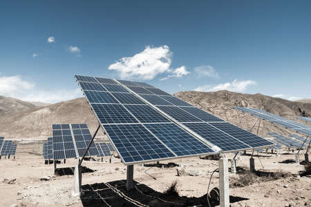 solar power generation , renewable energy on tibetan plateauの写真素材