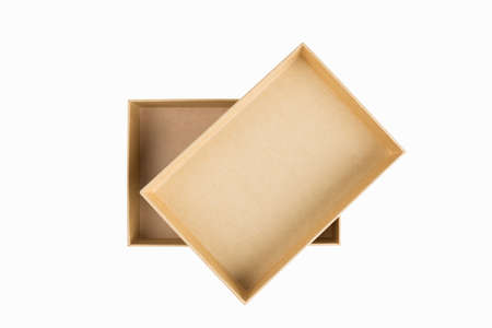 empty brown paper box isolated on whiteの写真素材