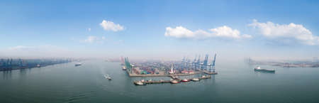 aerial view of tianjin port panorama, Chinaの写真素材