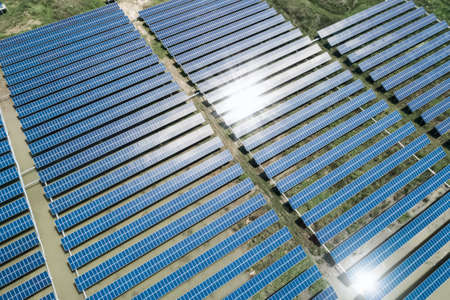 aerial view of solar power station , renewable  clean energy