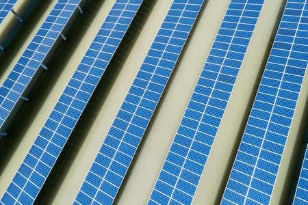 aerial view of solar power farms,  fishery industry and photovoltaic generation complementaryの写真素材