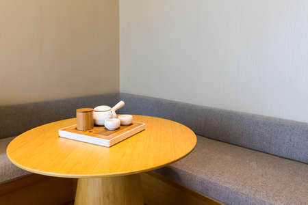 tea table and tea set in a room