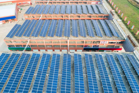 aerial view of the solar energy on rooftopのeditorial素材