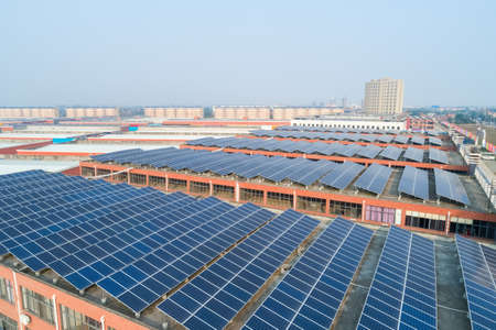solar panels on rooftop, new energy concept