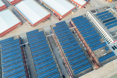 aerial view of the solar energy on rooftop