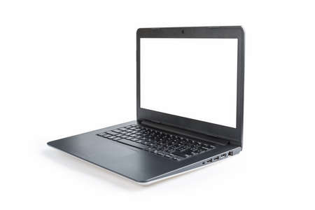 laptop isolated and blank screen on white with clipping pathのeditorial素材