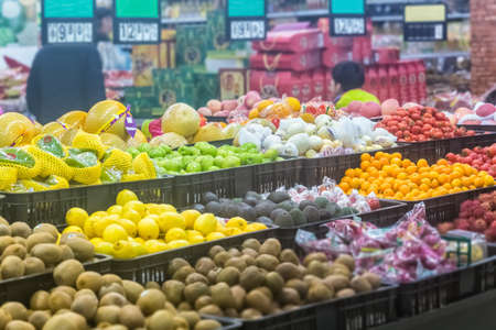 variety of fruits in supermarket, Chinaの写真素材