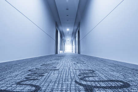 corridor in hotel and carpet,  low angle view with blue toneのeditorial素材