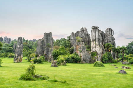 yunnan stone forest scenic at dusk ,  China.の写真素材