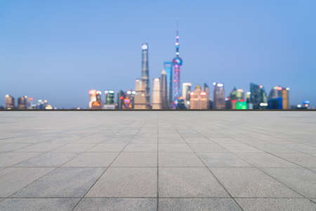empty floor and  shanghai skyline, abstract cityscape background