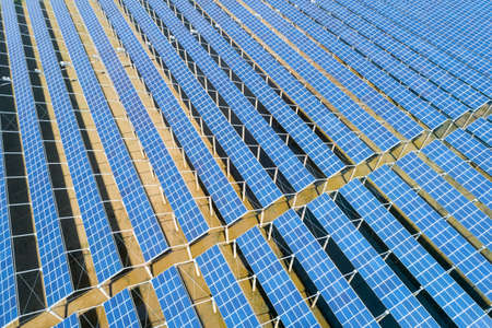 aerial view of solar power panels in clean energy generating station