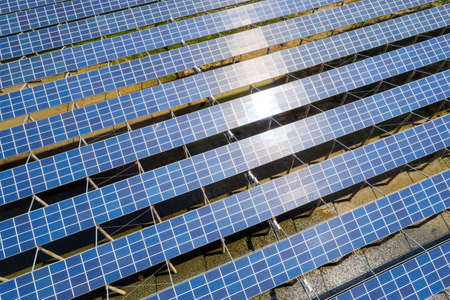 aerial view of solar power generation, clean energy view from aboveの写真素材