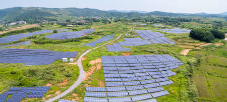 panoramic view of  solar power station on hillside