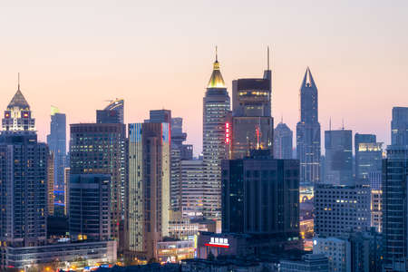 shanghai modern building at dusk,  cityscape and skyline