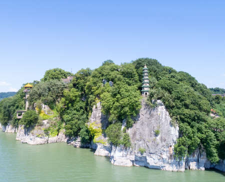 stone bell hill scenic area,located at the intersection of the yangtze river and poyang lake,...