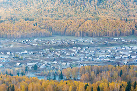 overlooking the beautiful hemu villages, kanas scenic spot, xinjiang