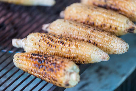 closeup of the grilled corn by roadsideの写真素材