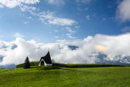 german pastoral scenery, a simple and beautiful chapel on countrysideの写真素材