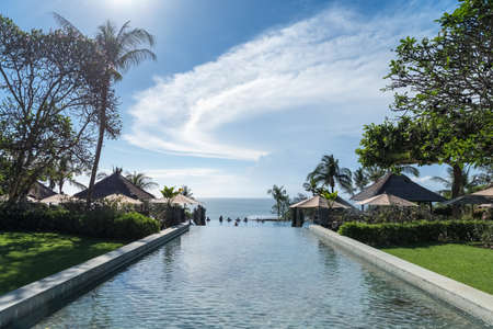 landscape of pool and blue sky in resort, Bali, Indonesiaのeditorial素材