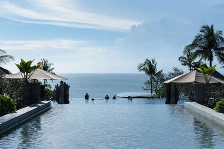 landscape of pool and blue sky in resort, Bali, Indonesia.のeditorial素材