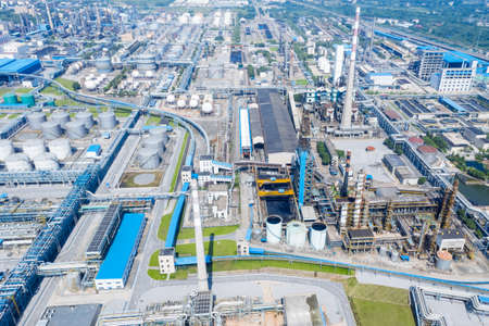 aerial view of petrochemical oil refinery factory, industrial landscapeのeditorial素材