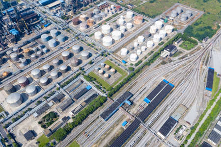 railway marshalling station and petrochemical plant, industrial transport background