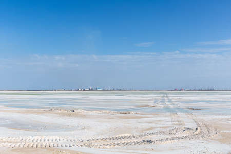qarhan salt lake industrial landscape, golmud city, qinghai province, Chinaの写真素材