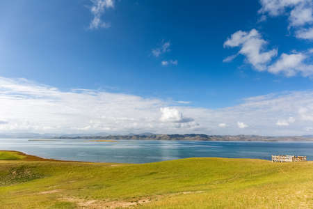 lake view on plateau, three river sources nature reserve landscape, qinghai province, Chinaの写真素材
