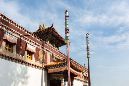 kumbum monastery landscape, tibetan style flat roofed building, main scripture hall is the highest authority of the religious organization of taer lamasery,  qinghai province, Chinaのeditorial素材