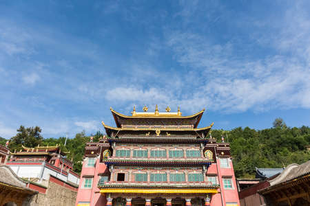 kumbum monastery landscape of scripture library,  depositarry of buddhist texts, qinghai province, Chinaのeditorial素材
